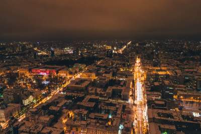 Заснеженный Киев с высоты птичьего полета. Фото