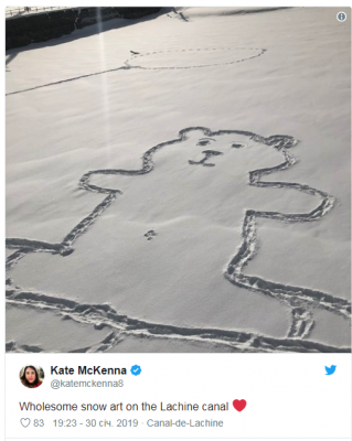 Канадцев озадачил рисунок медведя, оставленный на снегу
