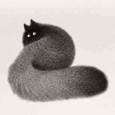 Пушистые коты, нарисованные гелевой ручкой. Фото