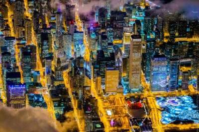 Ночные города в снимках с высоты птичьего полета. Фото