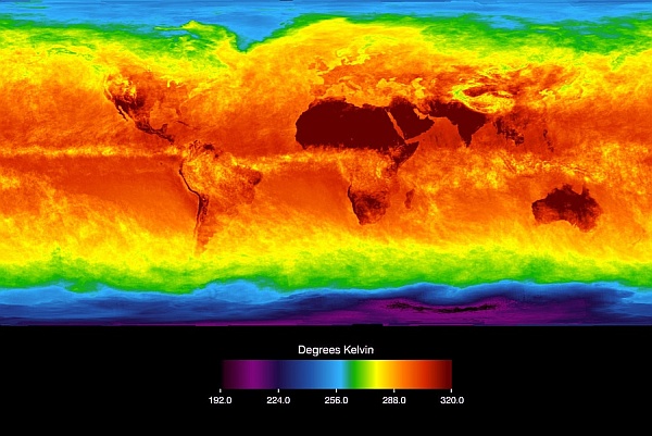 Температура планеты по данным инфракрасного датчика спутника Aqua