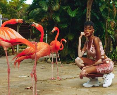 Винни Харлоу снялась в стильной фотосессии с фламинго