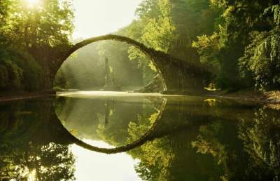 Таинственный мост в немецком дендропарке. Фото