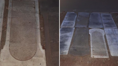 В Кривом Роге на остановке вместо тротуара использовали надгробные плиты
