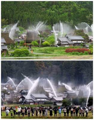 Эта японская деревня похожа на огромный фонтан. Фото
