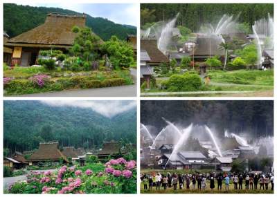 Эта японская деревня похожа на огромный фонтан. Фото