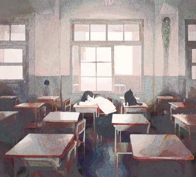Японские школьницы в меланхоличных рисунках. Фото