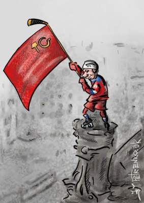 Украинский карикатурист высмеял Путина-хоккеиста