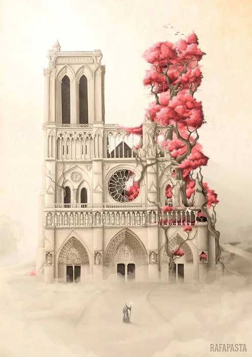 Художники со всего мира рисуют собор Парижской Богоматери. ФОТО