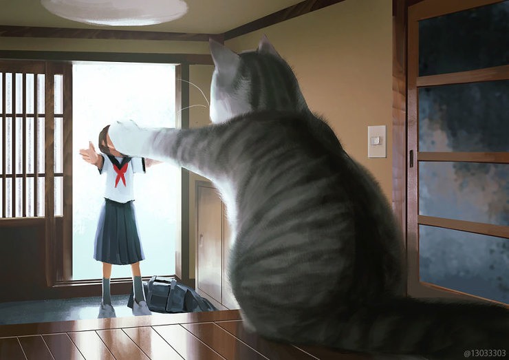 Японская художница создает нежные рисунки про зверей размеров с дом. ФОТО