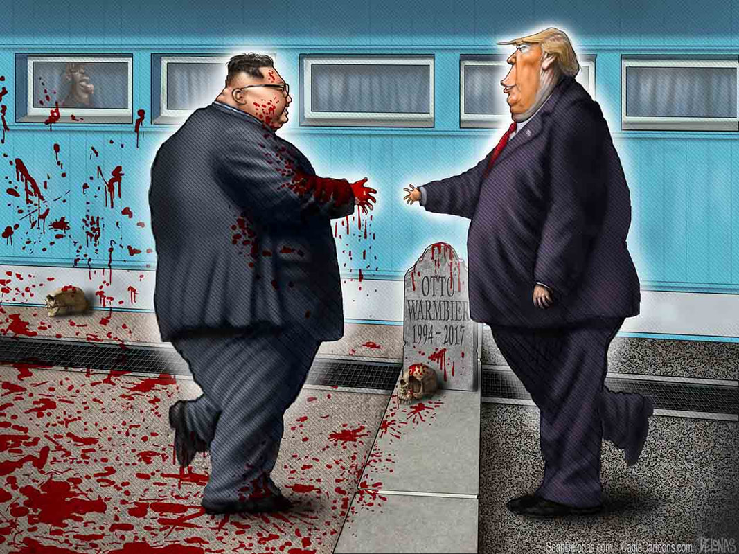 Встречу Трампа и Ким Чен Ына высмеяли «кровавой» карикатурой. ФОТО