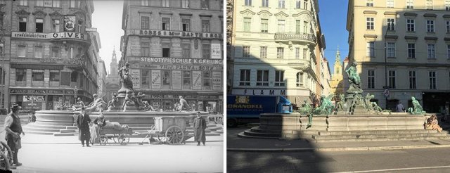 Архивные снимки Вены прошлого века и фото современной столицы