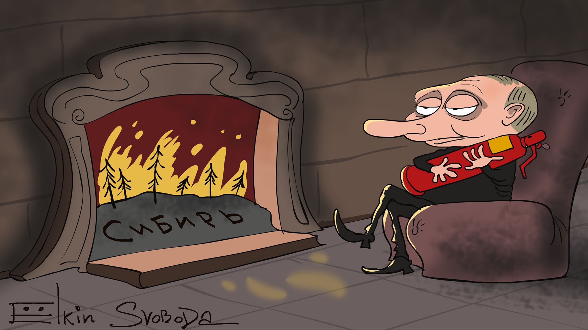 Реакцию Путина к пожарам в Сибири высмеяли в меткой карикатуре
