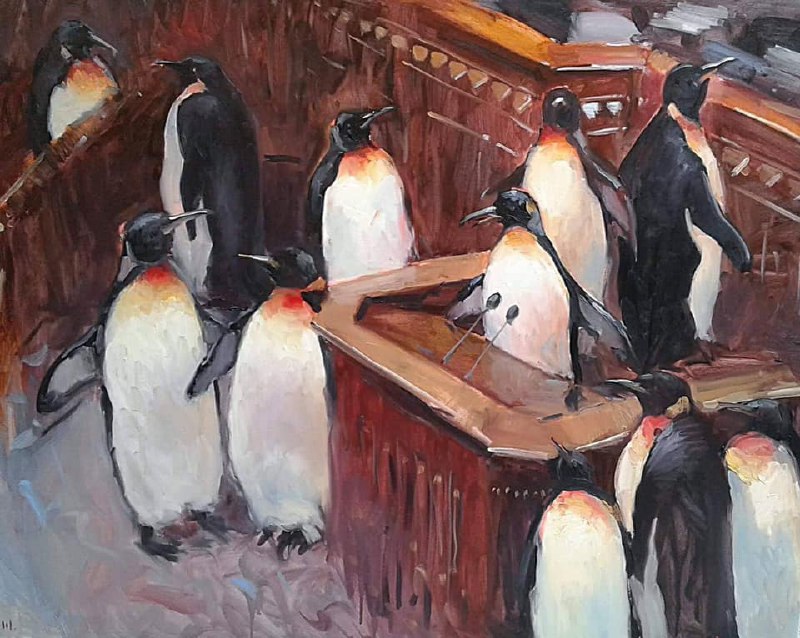 Пингвины и киоски с шаурмой: сети повеселили фото картин в офисе Зеленского. ФОТО