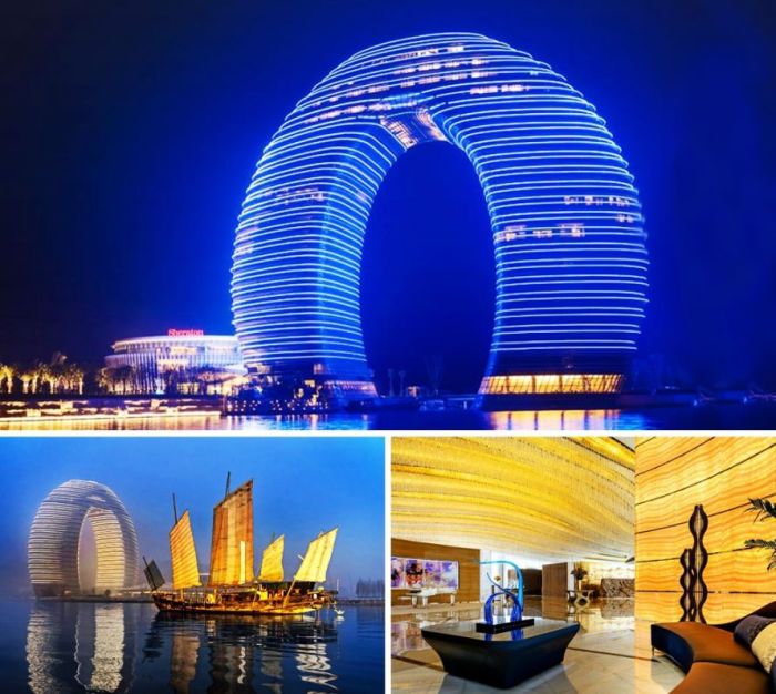 Уникальный отель Sheraton Huzhou, имеющий форму кольца стоит в водах озера Тайху (Хучжоу, Китай). | Фото: businessman.ua.