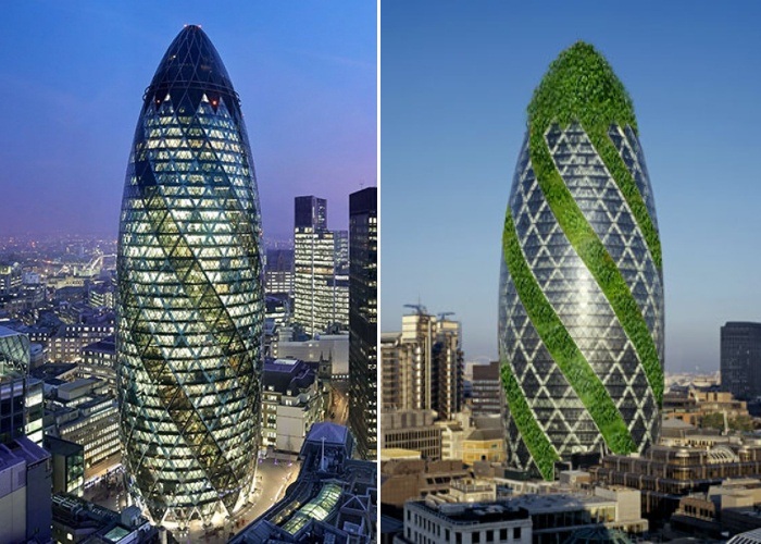 Из-за формы, явно напоминающей овощ, огромный небоскреб прозвали «The Gherkin» (Лондон, Великобритания). | Фото: commerciallistings.cbre.co.uk.
