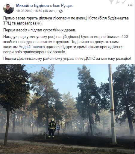 В Киеве загорелся гектар леса возле парка «Киото». ВИДЕО