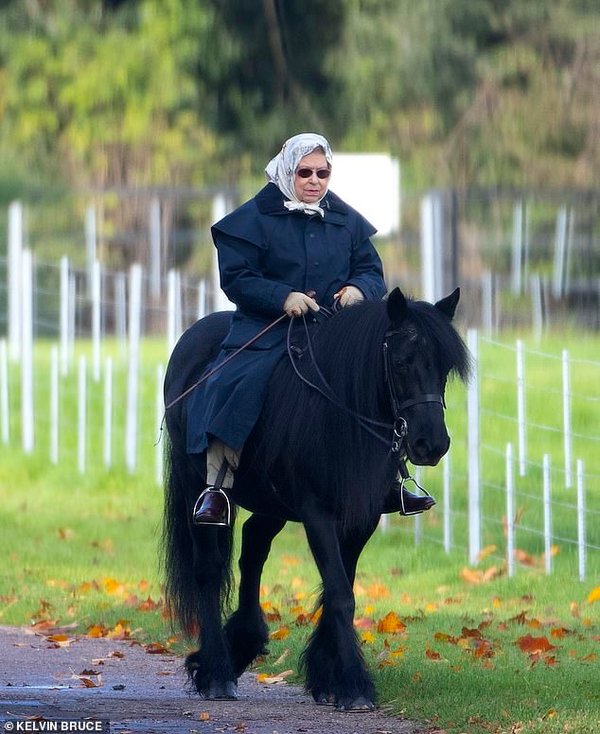 Королева Елизавета II прокатилась на черной лошади. Фото