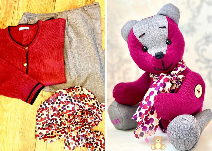 Женщина делает из одежды игрушечных медведей. ФОТО