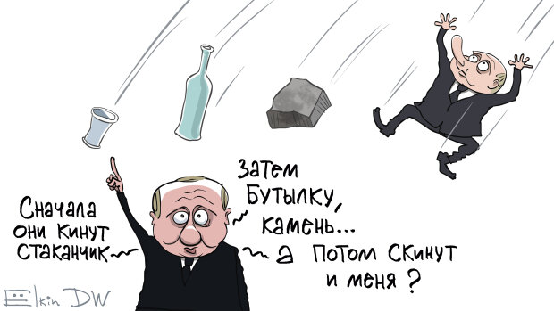 Неудачную шутку Путина про стаканчики высмеяли меткой карикатурой. ФОТО