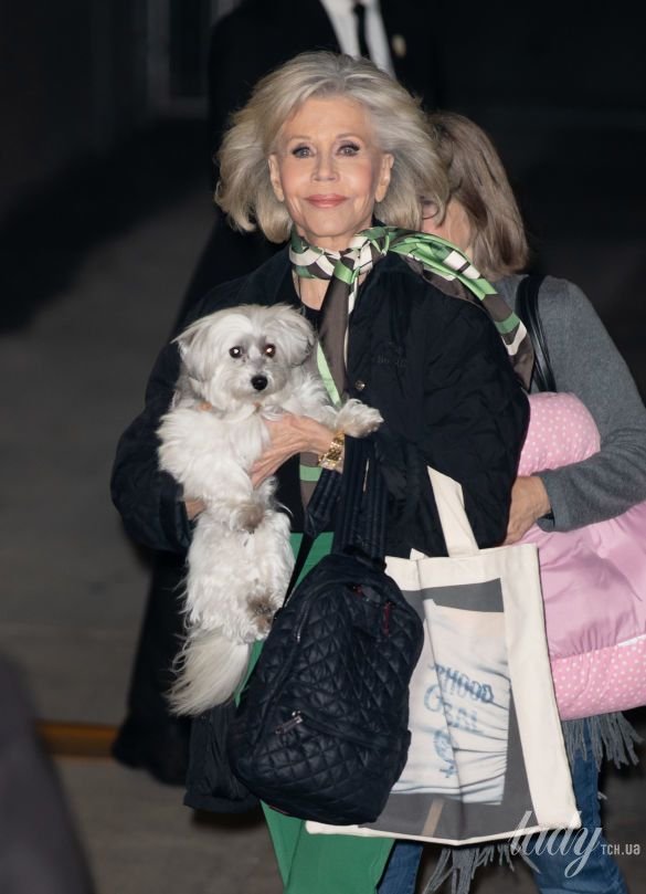 В зеленых брюках и с собакой на руках: 82-летняя Джейн Фонда замечена на улицах Лос-Анджелеса. ФОТО