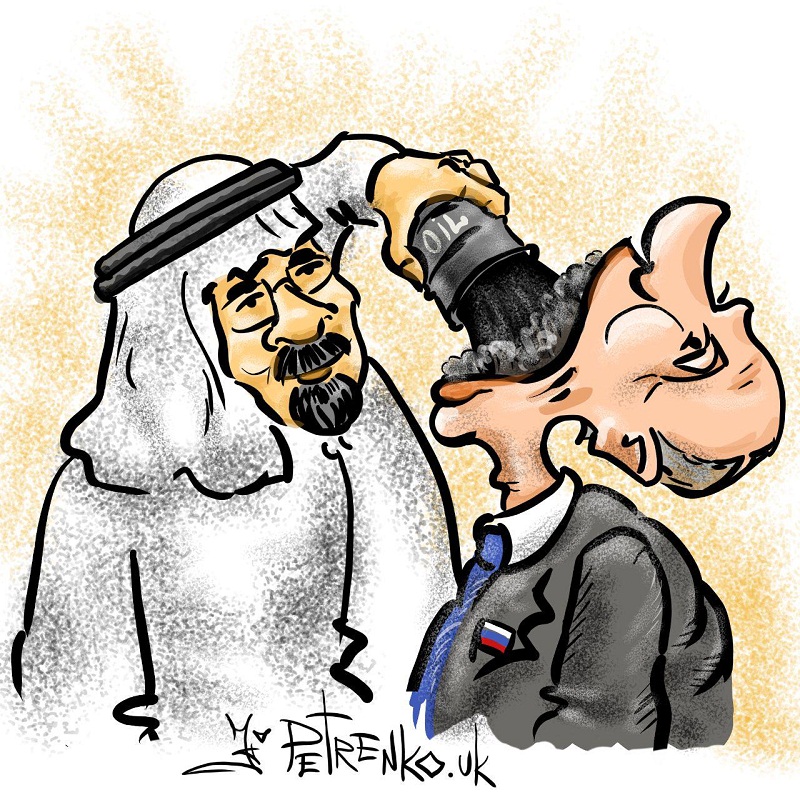 Заливает нефтью: появилась меткая карикатура на «войну» Саудовской Аравии с Россией
