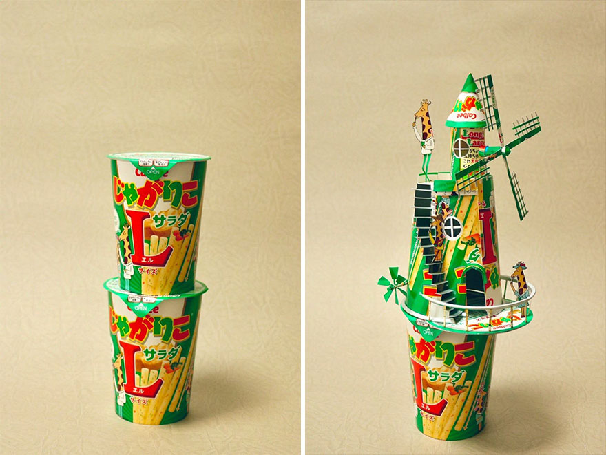 Японский художник превращает упаковку от продуктов в искусство. ФОТО