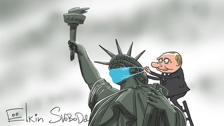 Новая карикатура Сергея Елкина «Путин и статуя Свободы» стала хитом сети. ФОТО