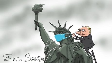 Новая карикатура Сергея Елкина «Путин и статуя Свободы» стала хитом сети