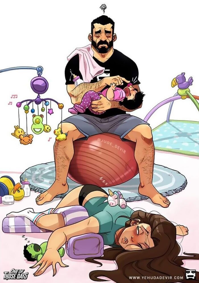  Радости и трудности родительства: художник из Израиля рисует комиксы о жене и дочке. ФОТО
