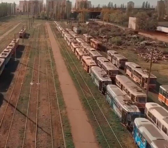 «Кладбище» трамваев показали с высоты птичьего полета в Харькове. ВИДЕО