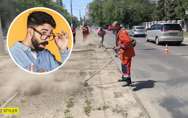 В Одессе коммунальщики косили невидимую траву. ВИДЕО