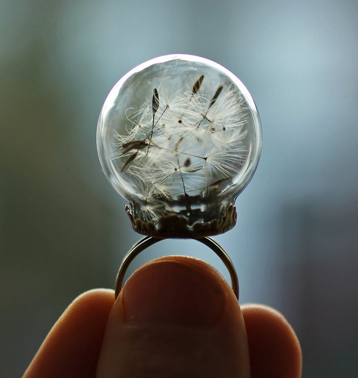 Кольца из стеклянных шаров с частичками природы