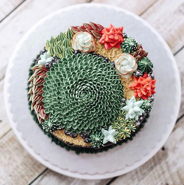 Удивительные торты и пирожные, украшенные кактусами и суккулентами