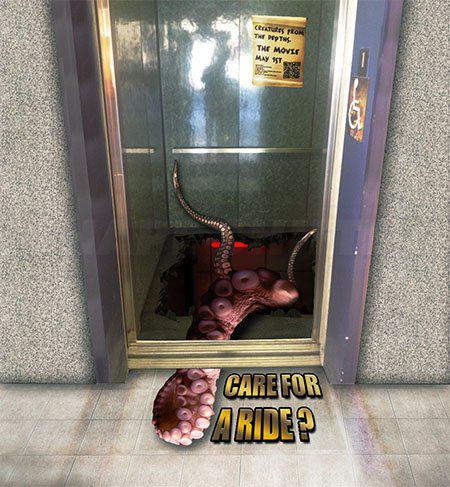 3D-рисунки в лифтах не для слабонервных  (ФОТО)