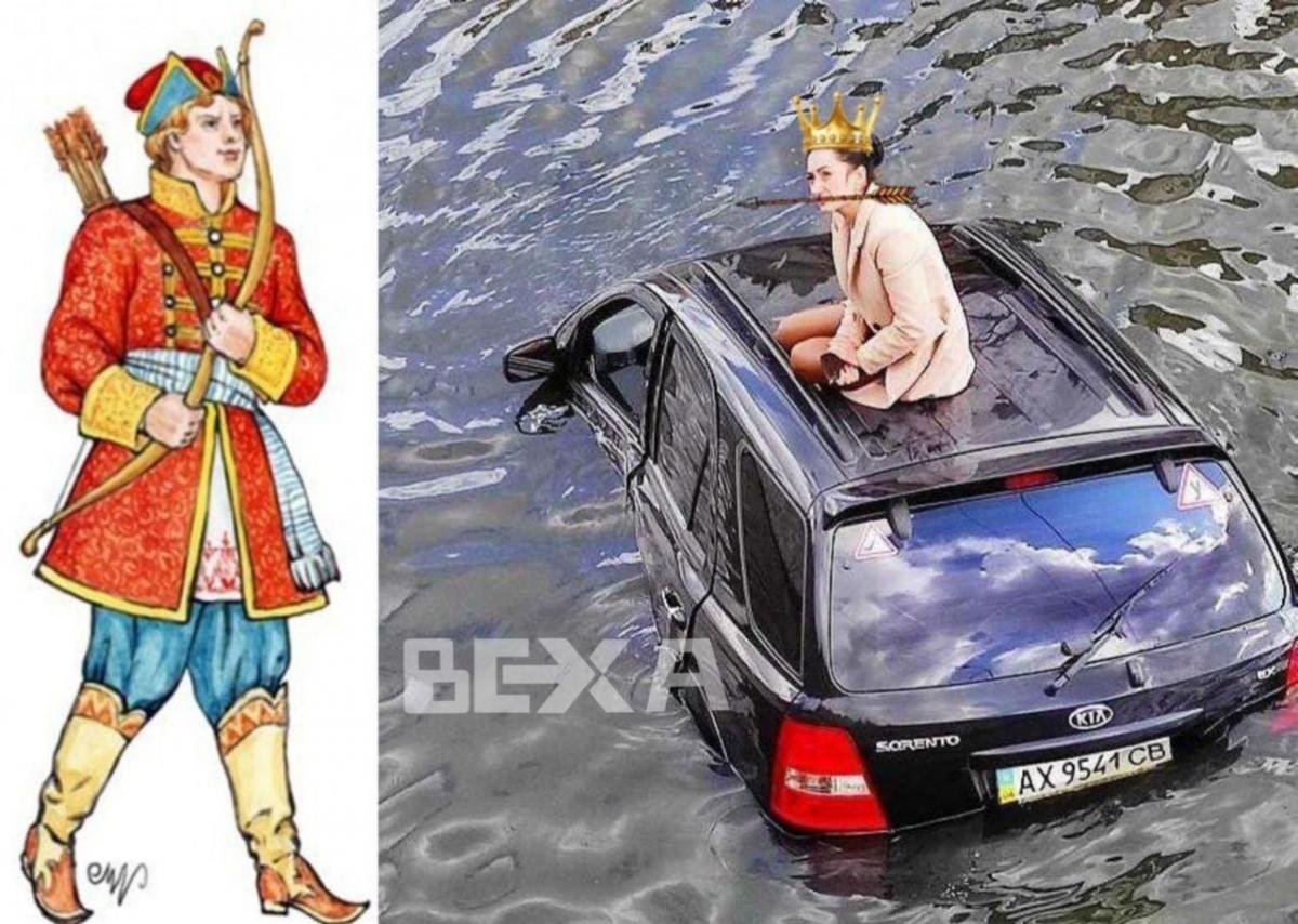 \"2020-й, жги\": фото девушки на крыше затопленного автомобиля в Харькове разлетелось на мемы. ФОТО