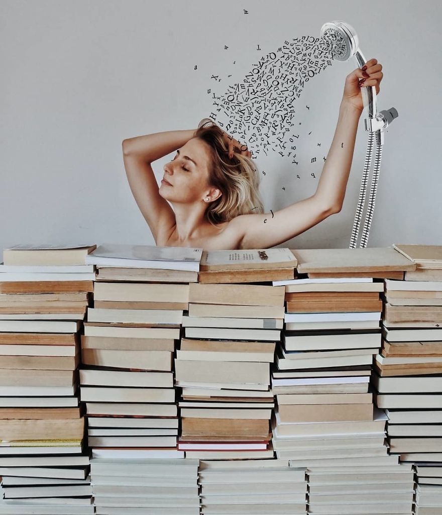 Букстаграм — Элизабет Саган создаёт креативные образы с помощью книг. ФОТО