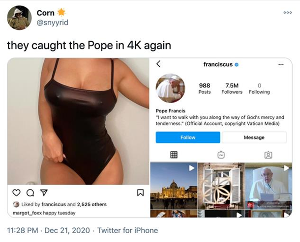 Папа Римский вновь \"лайкнул\" пикантное фото модели. ФОТО