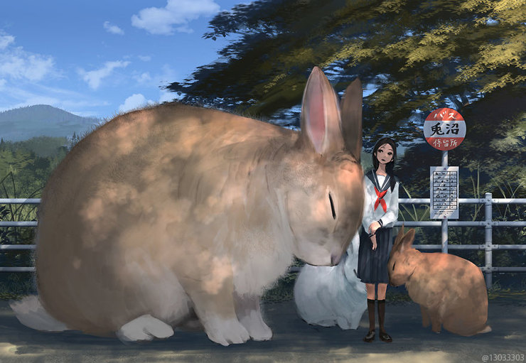 Японская художница создает нежные рисунки про зверей размеров с дом. ФОТО