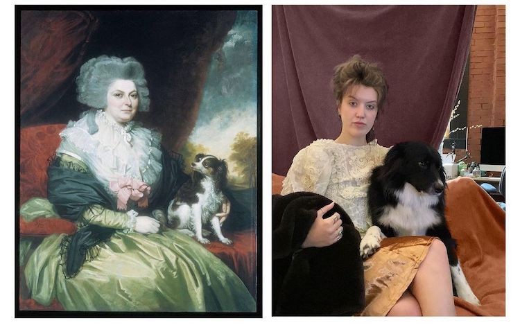 Художница воссоздаёт известные картины вместе со своей собакой