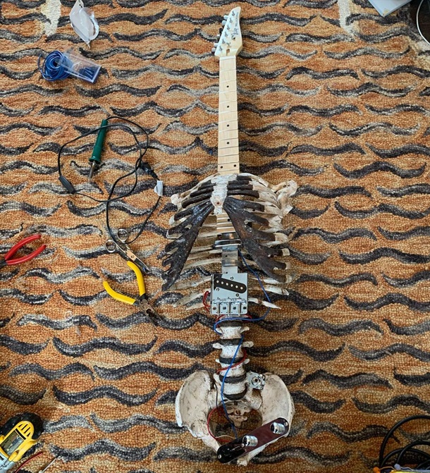 Рокер сделал гитару из скелета умершего дяди. ФОТО