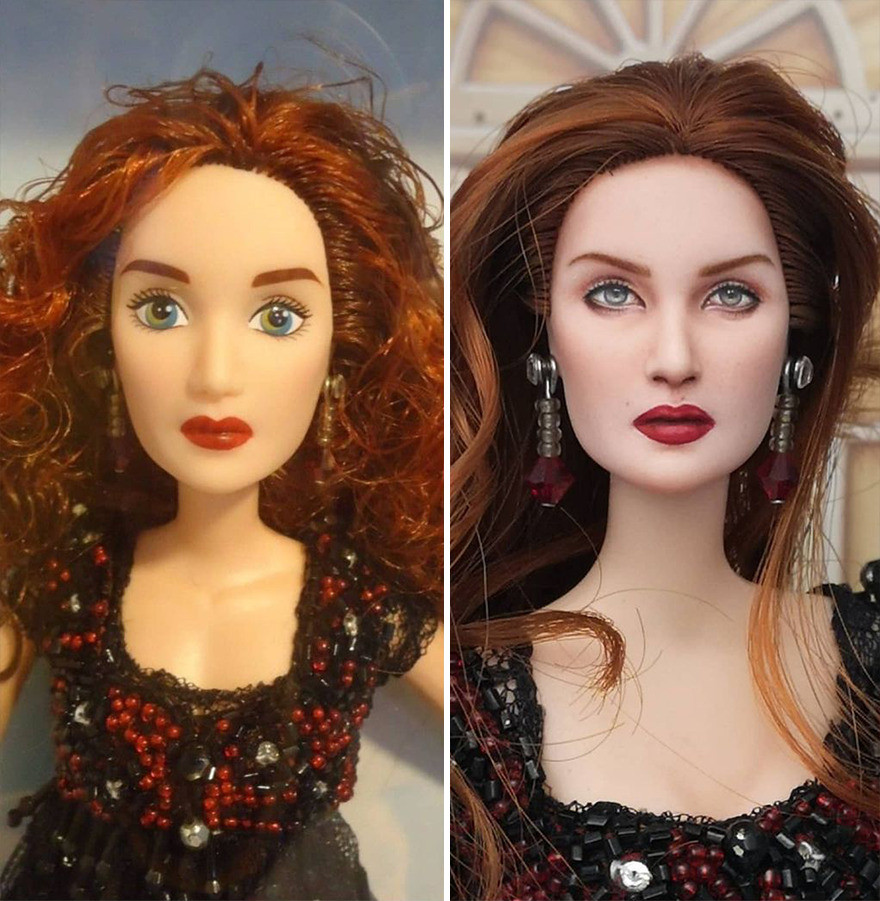Художник перекрашивает лица кукол, превращая их в знаменитостей