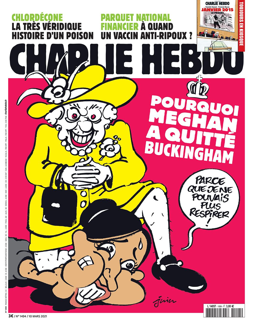 Журнал Charlie Hebdo высмеял раскол в королевской семье карикатурой на Меган Маркл и Елизавету. ФОТО