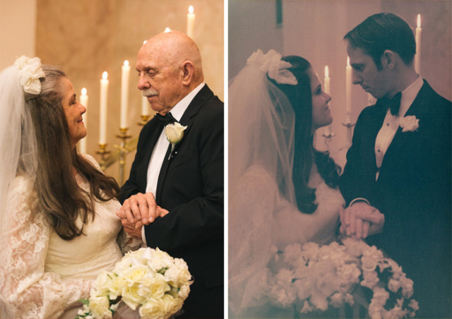 Пара отпраздновала 50-летие совместной жизни, воссоздав свои свадебные фотографии 