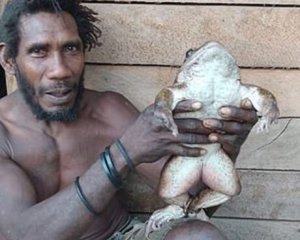 Мужчина поймал и съел килограммовую лягушку. ВИДЕО